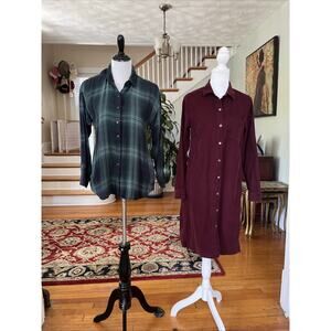 J. Jill Tunic Shirt Dress S Luxe Soft Fine-Wale Corduroy Plaid Shirt LOT of 2